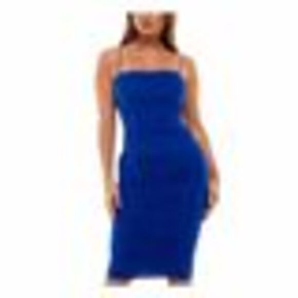B.Darlin Slim Fit Mesh Overlay Thin Elastic Strap Dress In Royal Blue - - Picture 3 of 3